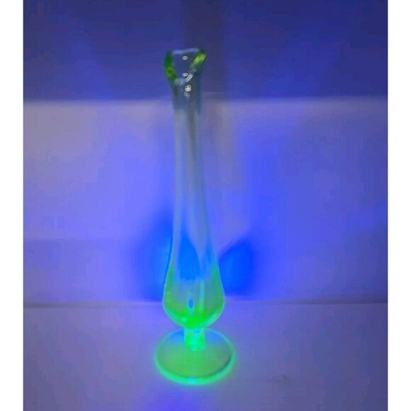 Unmarked Other - Vintage Uranium Vaseline Green Glass Swung Bud Vase Fluted Lip 8” T